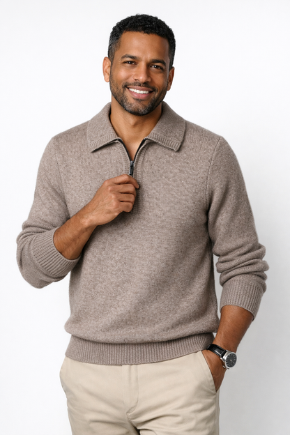 Gebreide quarter-zip herentrui met overhemdkraag en halve rits