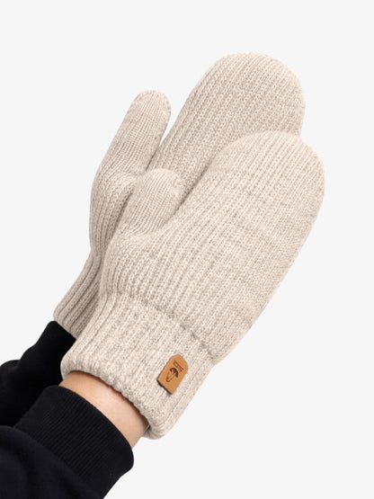 Gebreide wanten voor dames met fleecevoering en lange ribboord - beige