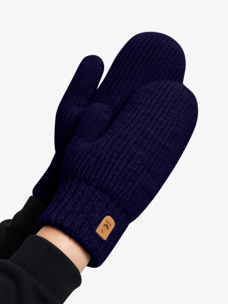 Gebreide wanten voor dames met fleecevoering en lange ribboord - marineblauw