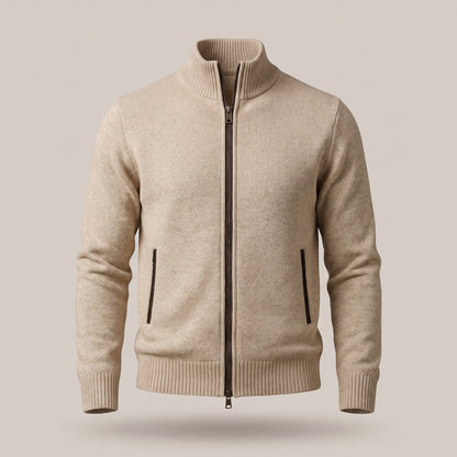 Gemêleerd herenvest met rits en opstaande kraag - beige
