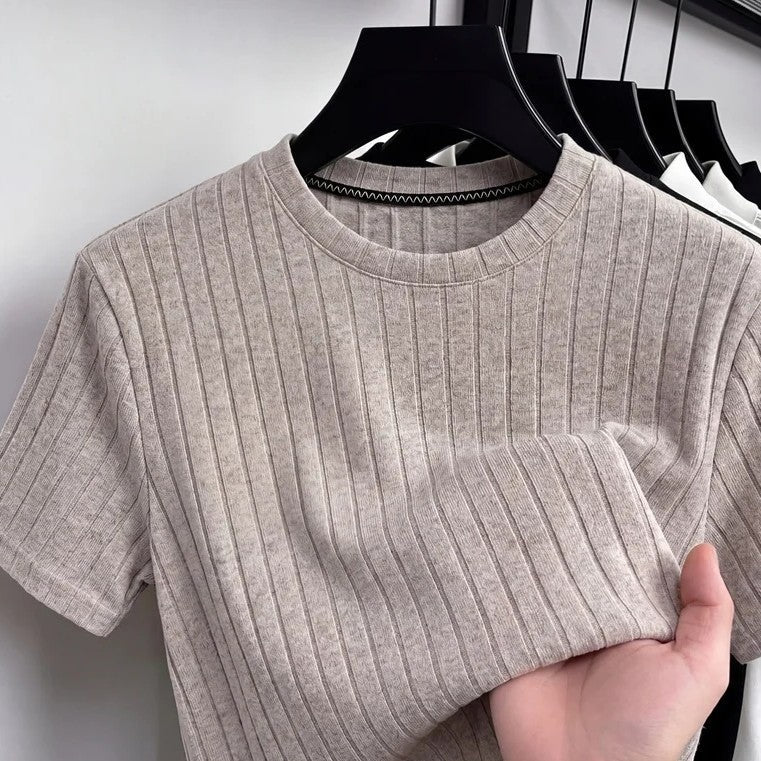 Geribd heren T-shirt met ronde hals en slim fit - beeld 4