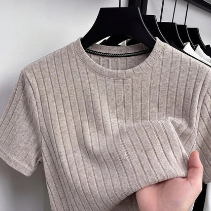 Geribd heren T-shirt met ronde hals en slim fit - beeld 4