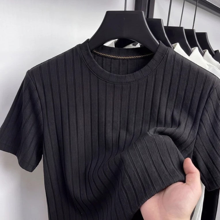 Geribd heren T-shirt met ronde hals en slim fit - beeld 5