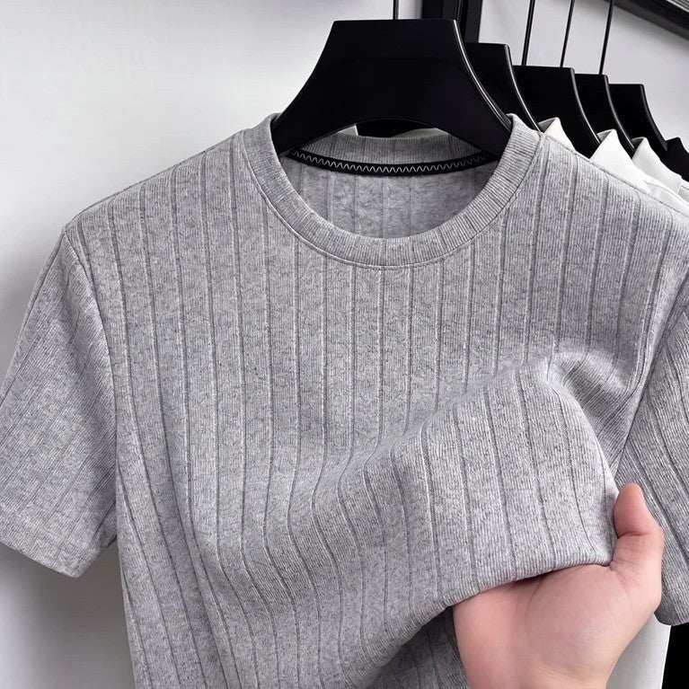 Geribd heren T-shirt met ronde hals en slim fit - beeld 6