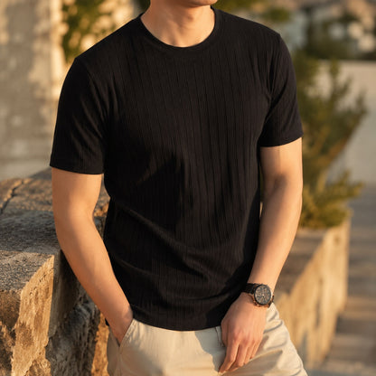 Geribd heren T-shirt met ronde hals en slim fit - beeld 7