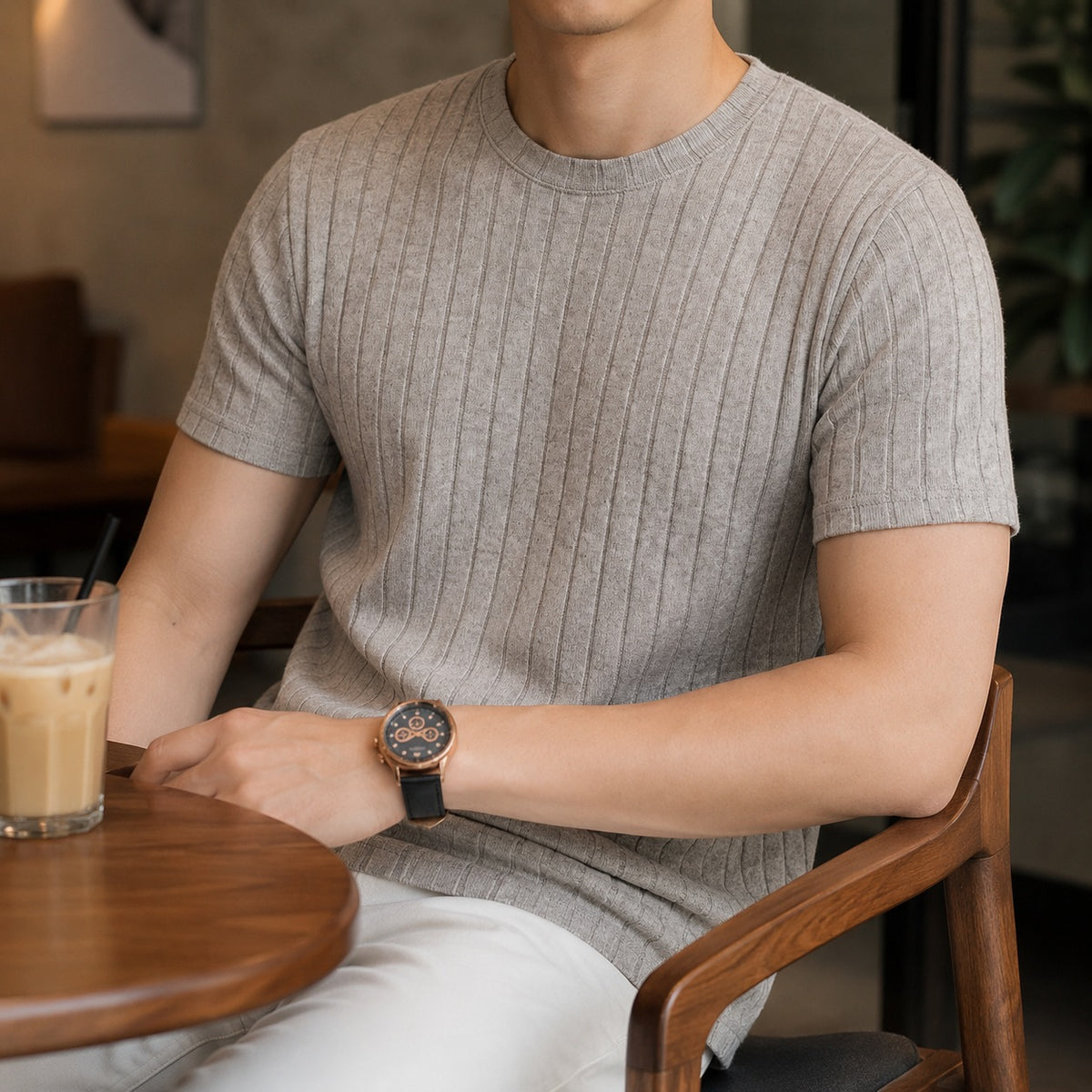 Geribd heren T-shirt met ronde hals en slim fit - beeld 9