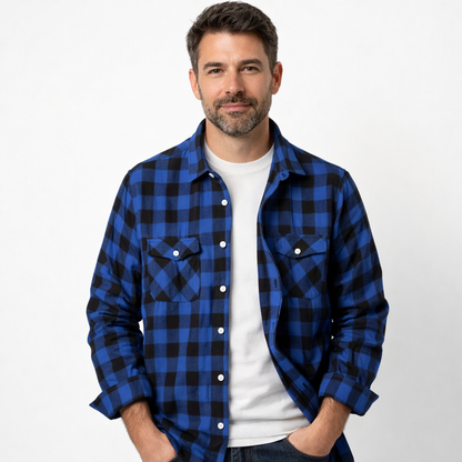 Geruit overshirt voor heren met blokruit en twee borstzakken