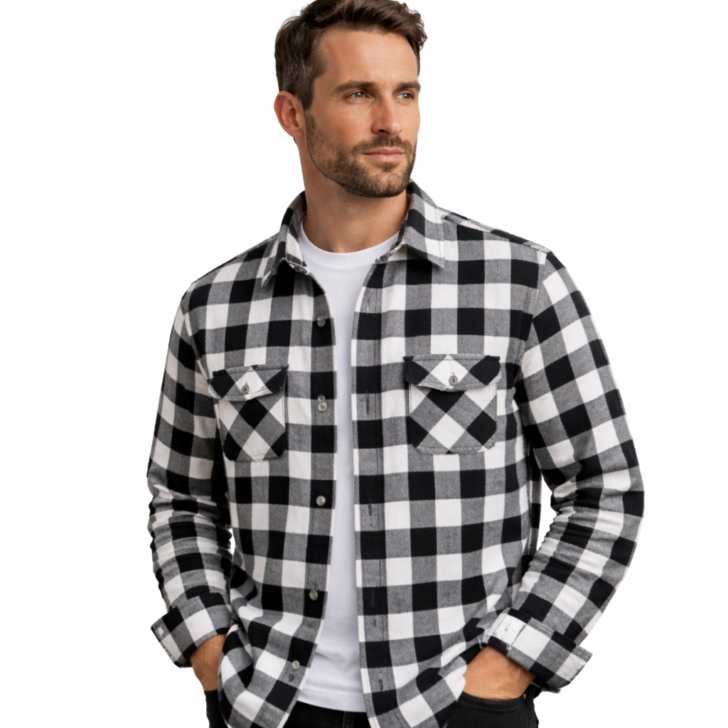 Geruit overshirt voor heren met blokruit en twee borstzakken