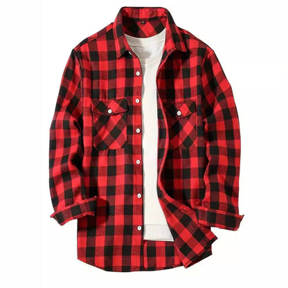 Geruit overshirt voor heren met blokruit en twee borstzakken - rood/zwart