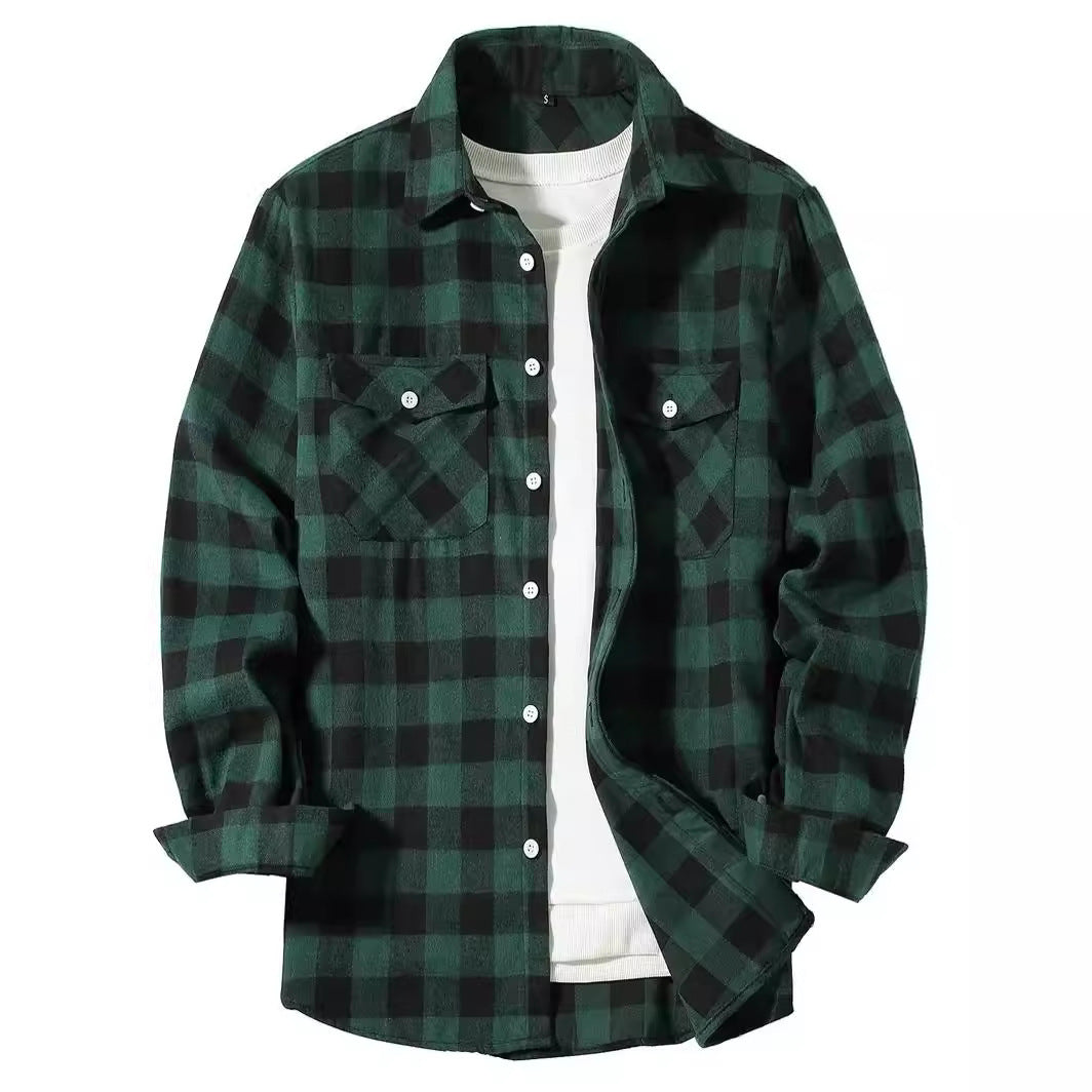 Geruit overshirt voor heren met blokruit en twee borstzakken - groen/zwart