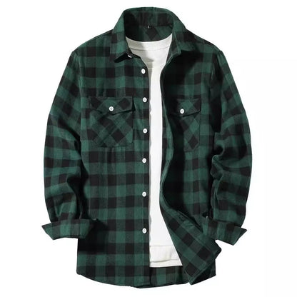 Geruit overshirt voor heren met blokruit en twee borstzakken - groen/zwart