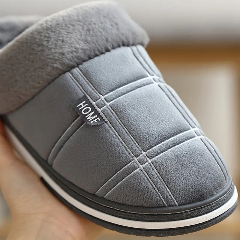 Geruite pantoffels voor heren met pluche kraag, open hiel en wit ruitstiksel - beeld 7
