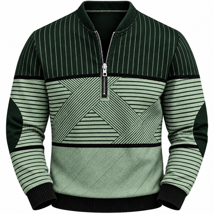 Gestreepte quarter-zip herentrui met elleboogstukken - groen