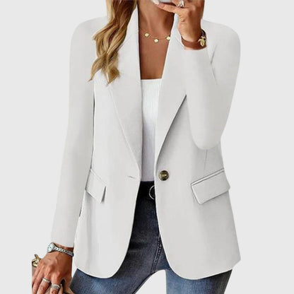 Getailleerde damesblazer met één knoop en klepzakken - gebroken wit