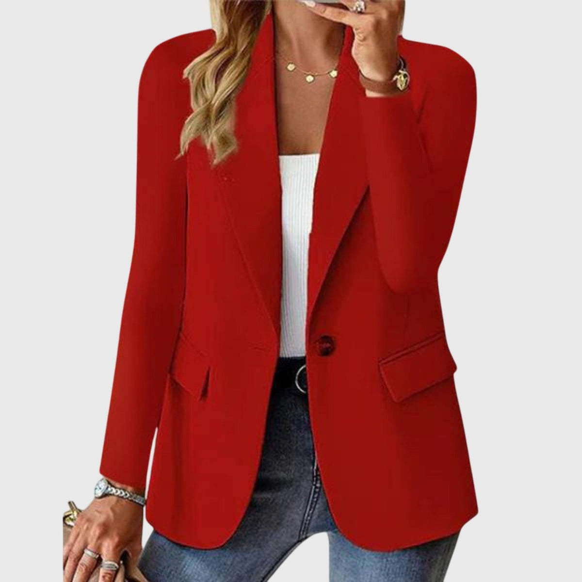 Getailleerde damesblazer met één knoop en klepzakken - rood
