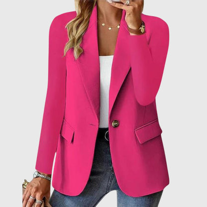 Getailleerde damesblazer met één knoop en klepzakken - fuchsia