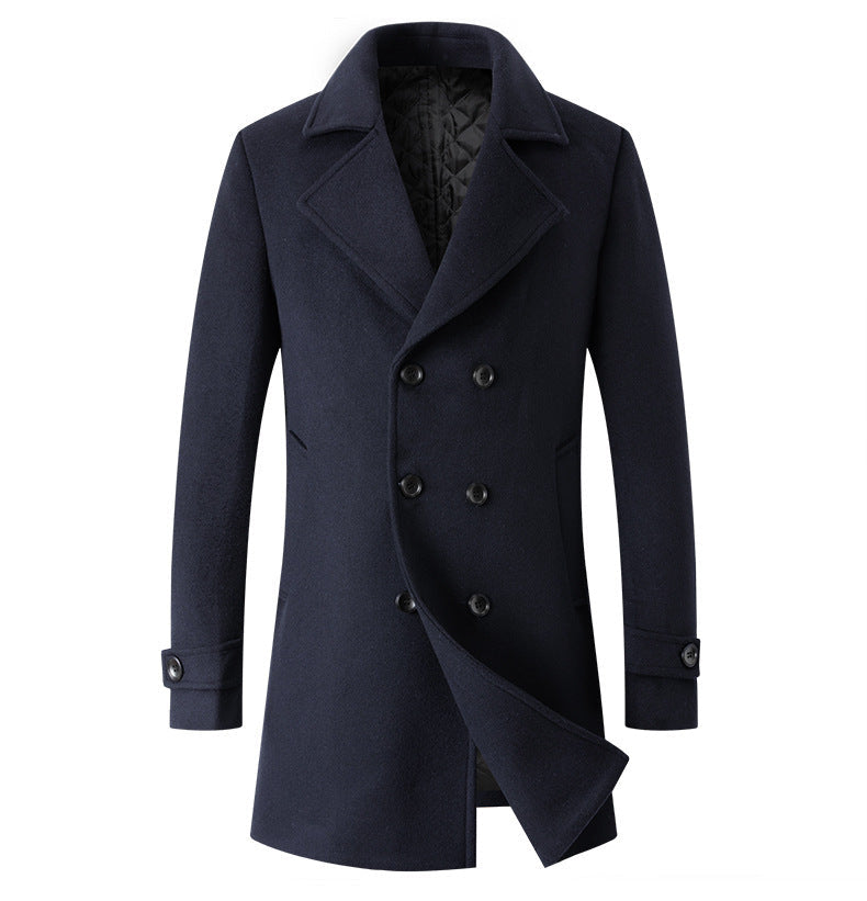 Getailleerde dubbelknoopse herenjas met brede revers - marineblauw