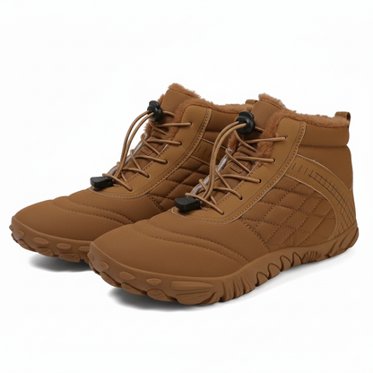 Unisex barefoot winterschoenen met elastische veters en brede neus - camel