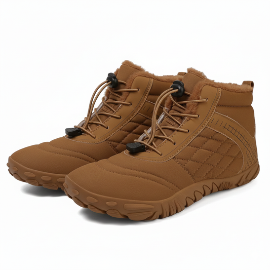 Unisex barefoot winterschoenen met elastische veters en brede neus - camel