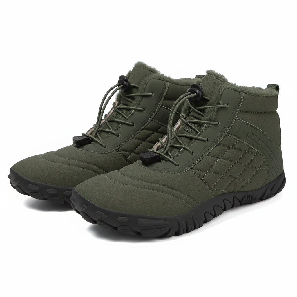 Unisex barefoot winterschoenen met elastische veters en brede neus - olijfgroen