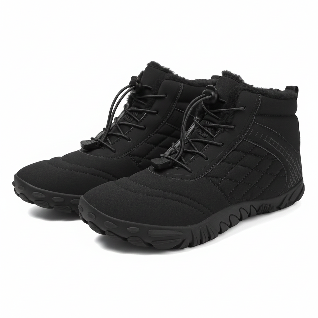 Unisex barefoot winterschoenen met elastische veters en brede neus - zwart