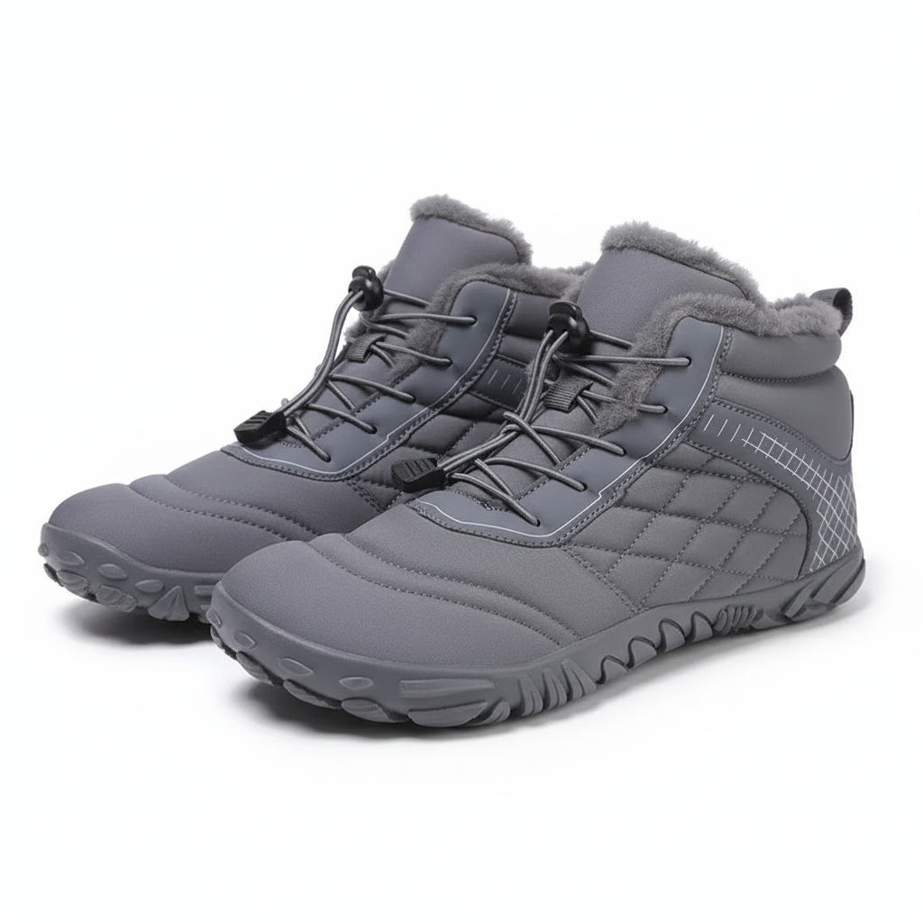 Unisex barefoot winterschoenen met elastische veters en brede neus - grijs