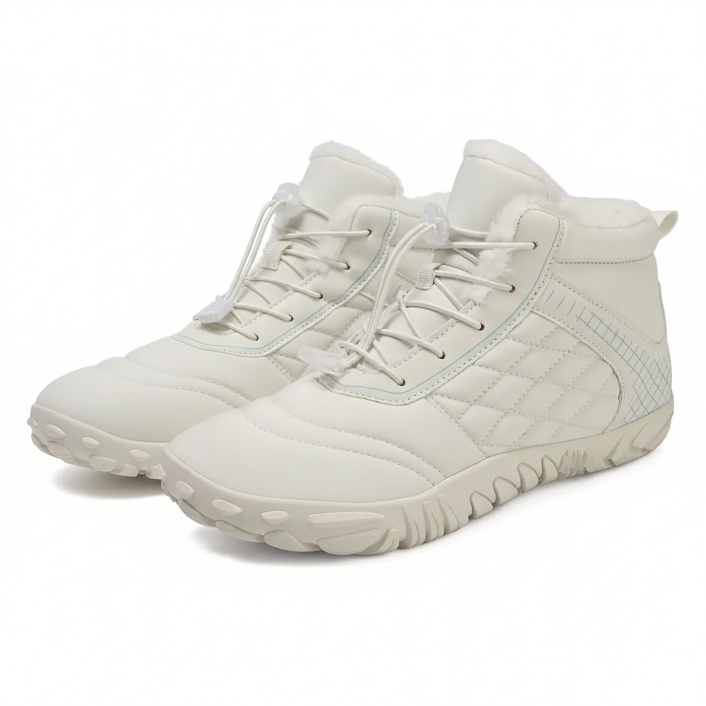 Unisex barefoot winterschoenen met elastische veters en brede neus - crème