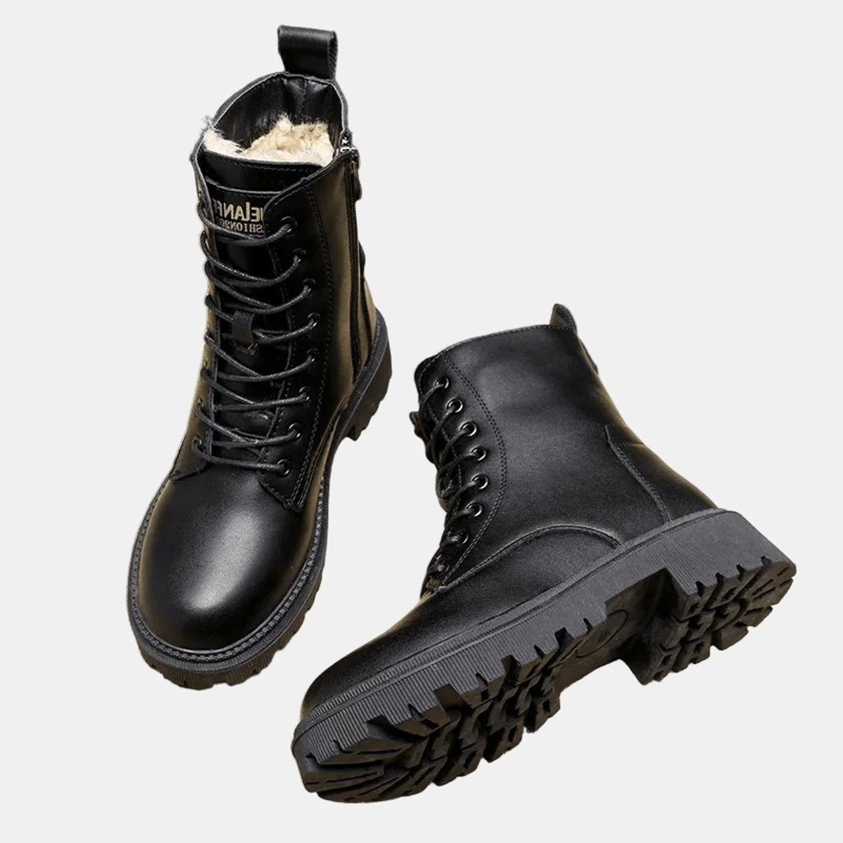 Gevoerde combat boots voor dames met veters, zijrits en profielzool - beeld 2