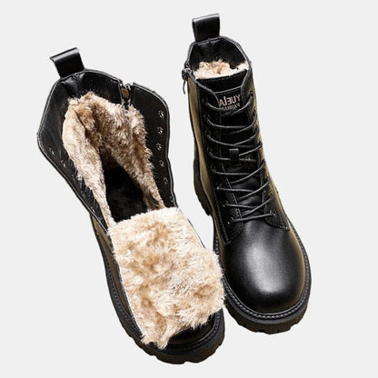 Gevoerde combat boots voor dames met veters, zijrits en profielzool - beeld 3