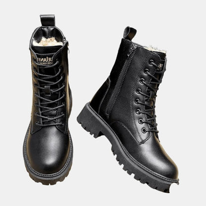 Gevoerde combat boots voor dames met veters, zijrits en profielzool - beeld 4