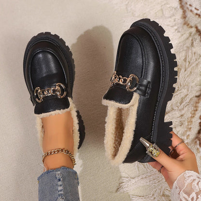 Gevoerde damesloafers met profielzool en imitatiebont - beeld 9