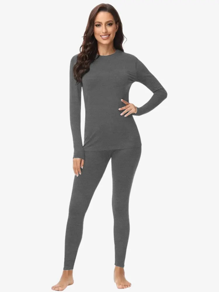 Gevoerde thermoset voor dames met shirt met lange mouwen en legging - donkergrijs