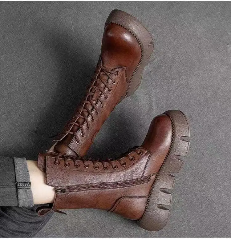 Gevoerde veterboots voor dames met plateauzool en rits