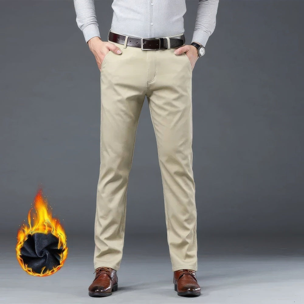 Gevoerde winterbroek voor heren in chinomodel met riemlussen - lichtbeige