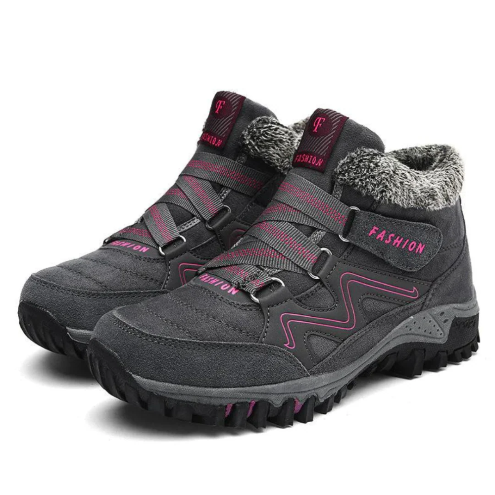 Gevoerde winterschoenen voor dames met klittenband en pluche kraag