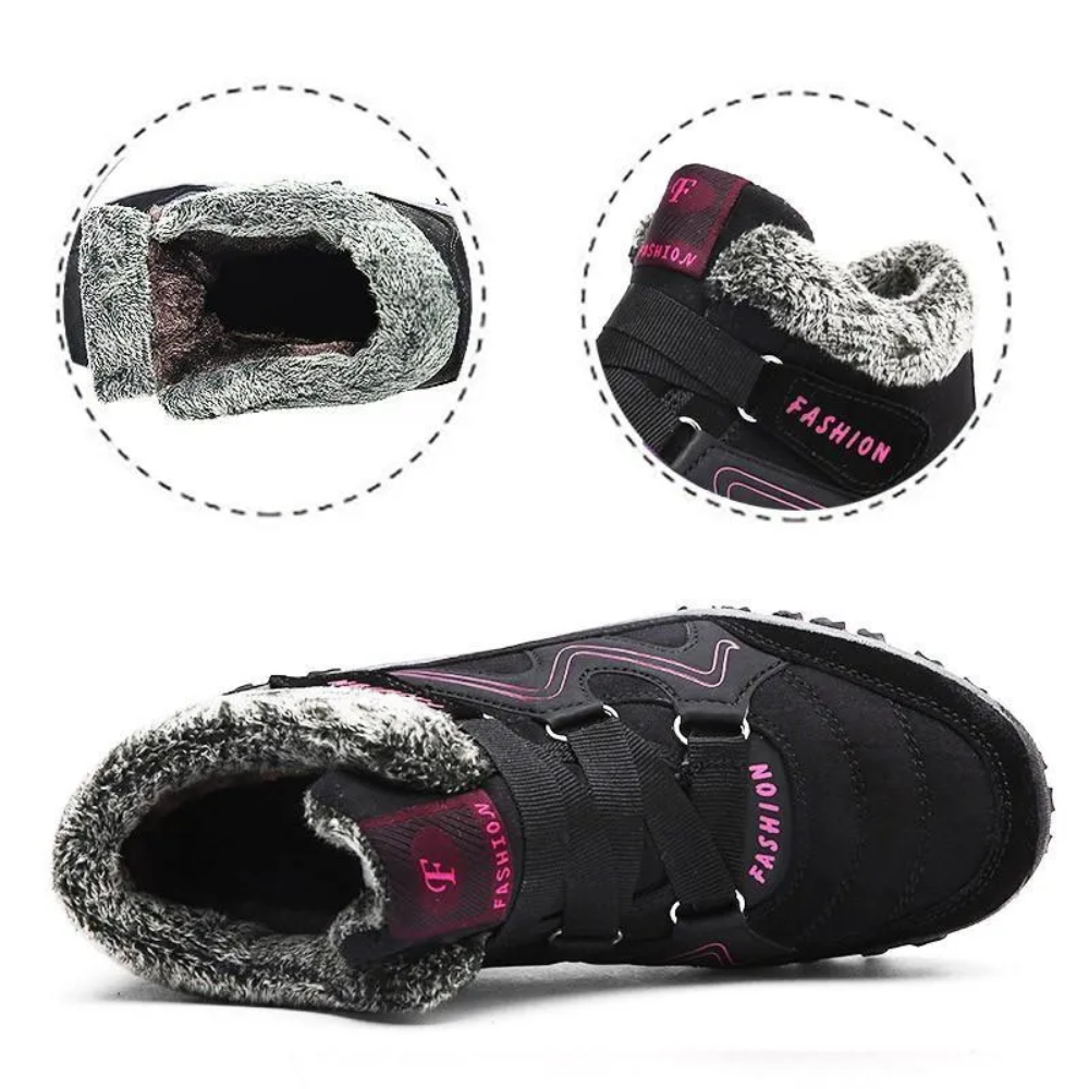 Gevoerde winterschoenen voor dames met klittenband en pluche kraag