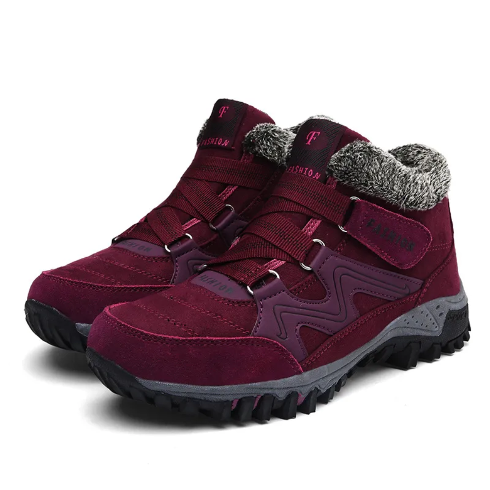 Gevoerde winterschoenen voor dames met klittenband en pluche kraag