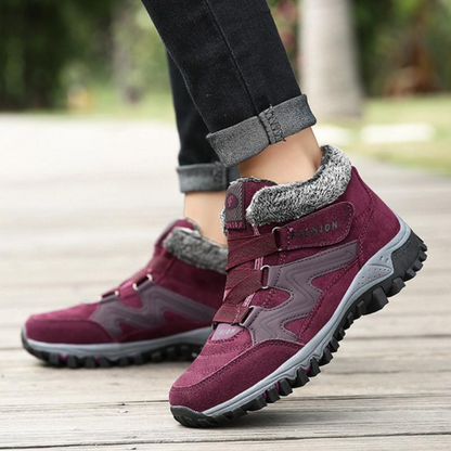 Gevoerde winterschoenen voor dames met klittenband en pluche kraag