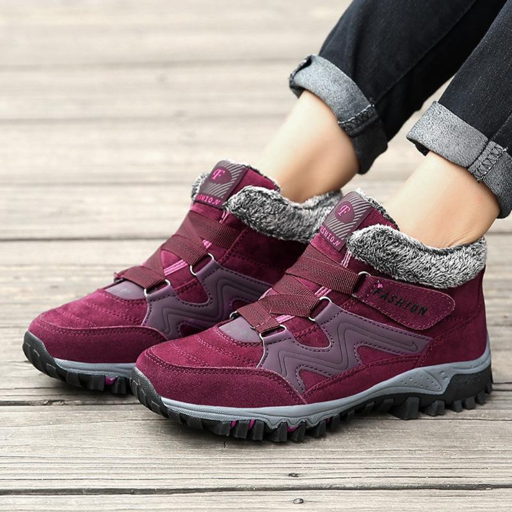Gevoerde winterschoenen voor dames met klittenband en pluche kraag