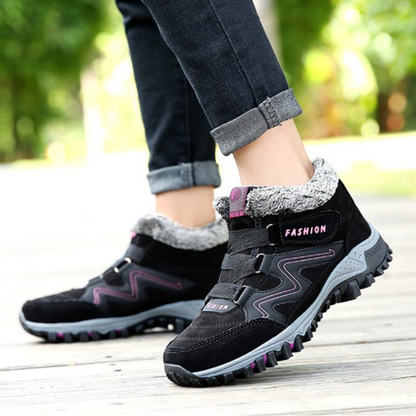Gevoerde winterschoenen voor dames met klittenband en pluche kraag
