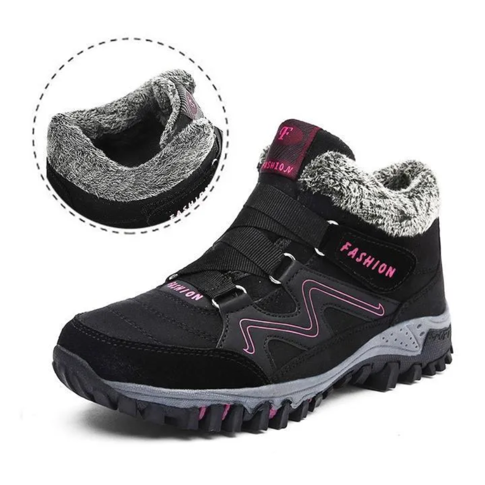 Gevoerde winterschoenen voor dames met klittenband en pluche kraag