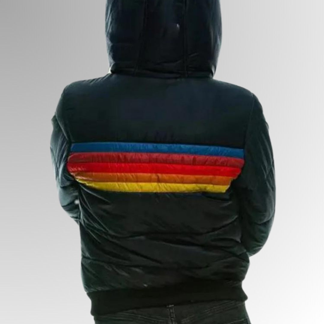 Gewatteerd damesjack met retrostrepen en ribboorden