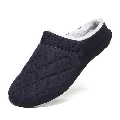 Gewatteerde pantoffels voor heren met ruitstiksel, pluche voering en open hiel - marineblauw