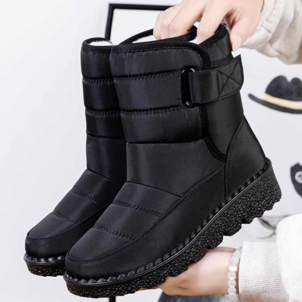 Gewatteerde snowboots voor dames met klittenband en pluche voering