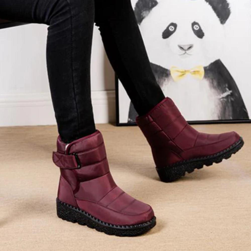 Gewatteerde snowboots voor dames met klittenband en pluche voering