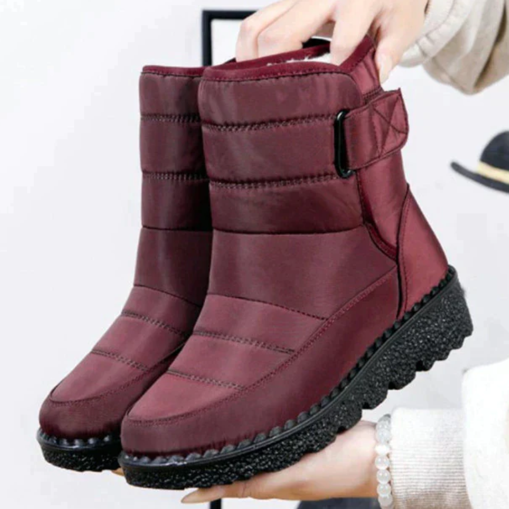 Gewatteerde snowboots voor dames met klittenband en pluche voering