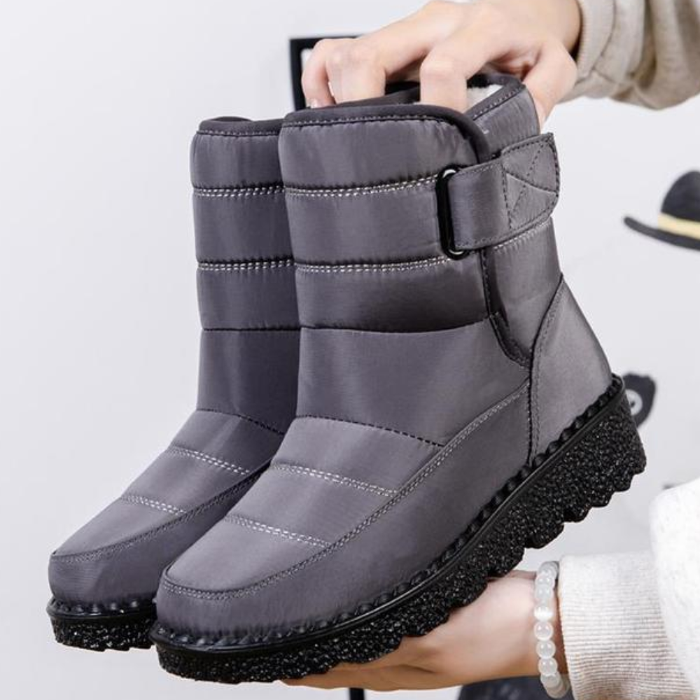 Gewatteerde snowboots voor dames met klittenband en pluche voering