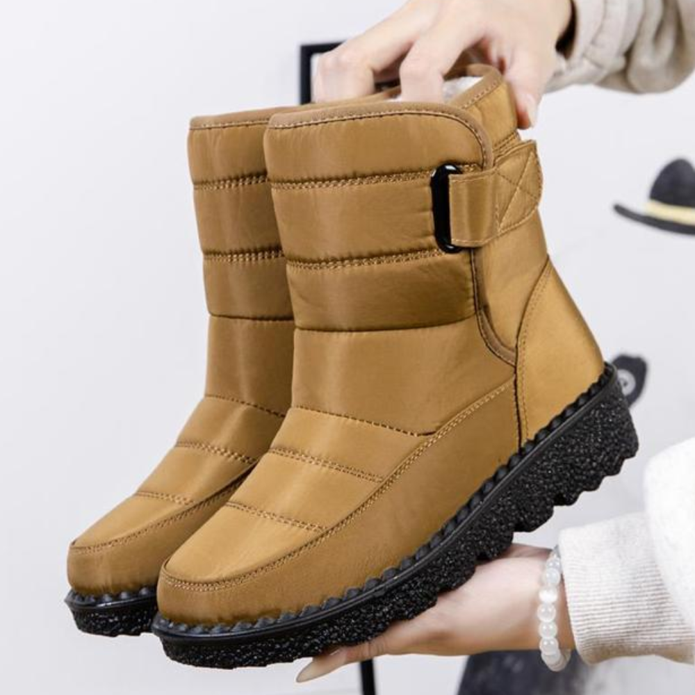 Gewatteerde snowboots voor dames met klittenband en pluche voering