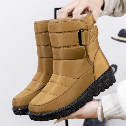 Gewatteerde snowboots voor dames met klittenband en pluche voering