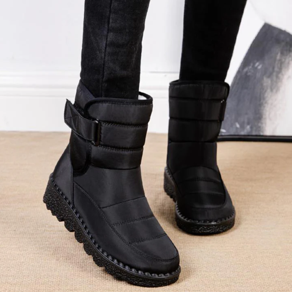 Gewatteerde snowboots voor dames met klittenband en pluche voering